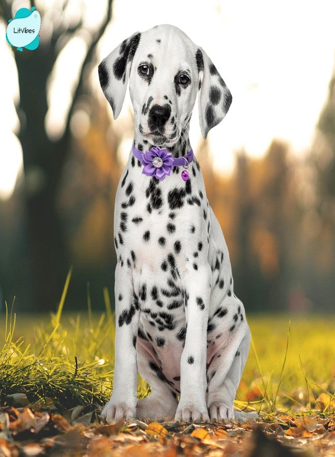 LitVibes Cat Collar Breakaway With Bell,Kitten & Small Dogs Soft Adjustable Collar Safe,Solid & Protection For Cats & Puppies,Cute Kitty Neckband With Flower Design-Purple,?14 cm,W_2 cm - Image 4